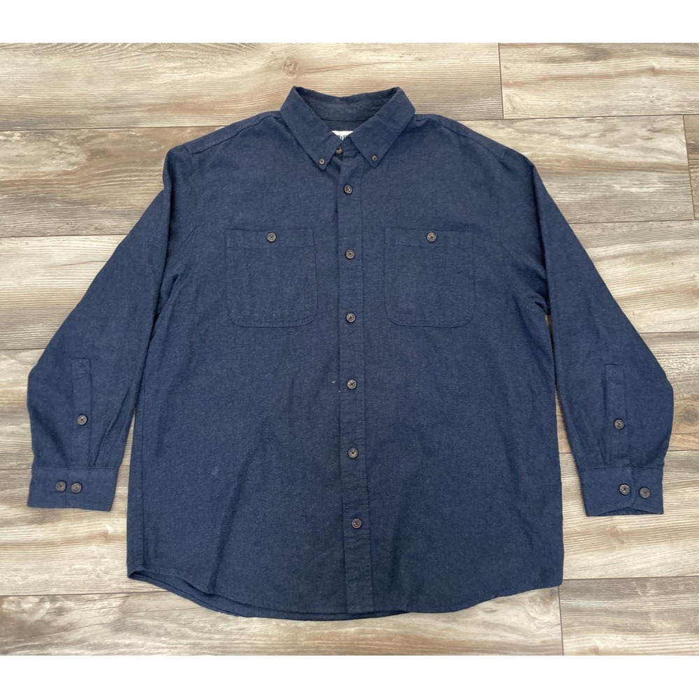 Duluth Trading Men Blue 100% Cotton Button Up Shirt Relaxed Fit XL Long Sleeve